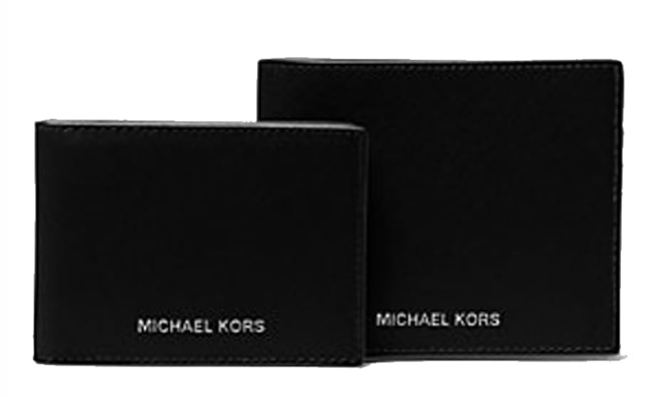 Michael Kors Men's Harrison Saffiano Leather Billfold Wallet with Passcase No Box Included (Black)