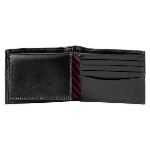 Tommy Hilfiger Men's Leather Wallet – Slim Bifold with 6 Credit Card Pockets and Removable ID Window, Casual Black Ranger, One Size