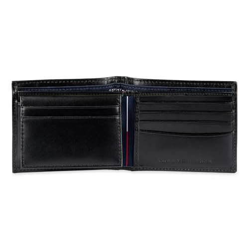 Tommy Hilfiger Men's Leather Wallet – Slim Bifold with 6 Credit Card Pockets and Removable ID Window, Black Cambridge, One Size