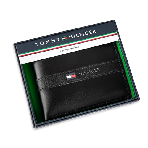 Tommy Hilfiger Men's Leather Wallet – Slim Bifold with 6 Credit Card Pockets and Removable ID Window, Casual Black Ranger, One Size