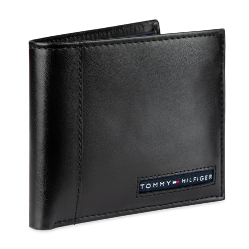 Tommy Hilfiger Men's Leather Wallet – Slim Bifold with 6 Credit Card Pockets and Removable ID Window, Black Cambridge, One Size