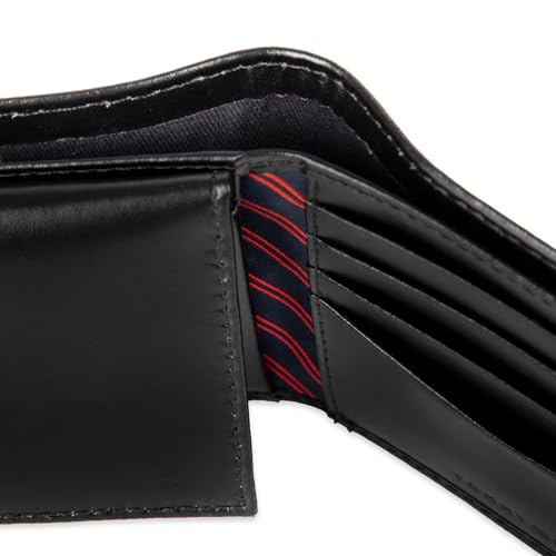 Tommy Hilfiger Men's Leather Wallet – Slim Bifold with 6 Credit Card Pockets and Removable ID Window, Casual Black Ranger, One Size