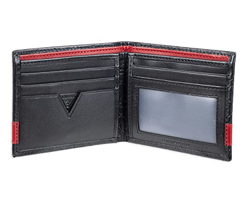 Guess Men's Leather Slim Bifold Wallet, Black/Red, One Size