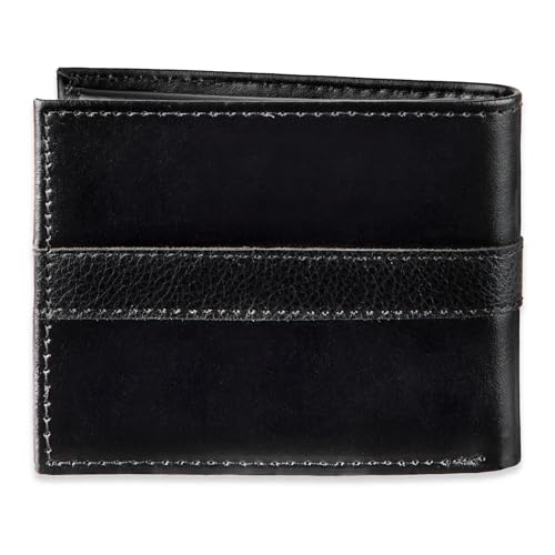 Tommy Hilfiger Men's Leather Wallet – Slim Bifold with 6 Credit Card Pockets and Removable ID Window, Casual Black Ranger, One Size