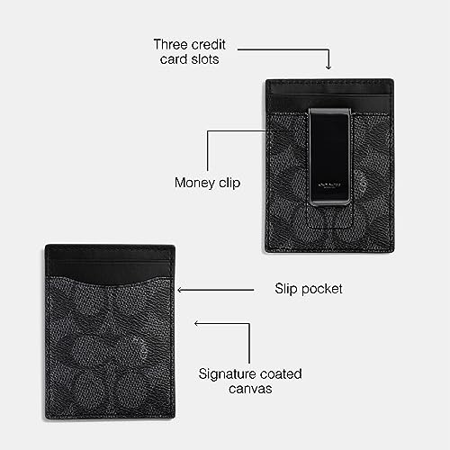 Coach Mens Money Clip Card Case in Signature, Charcoal