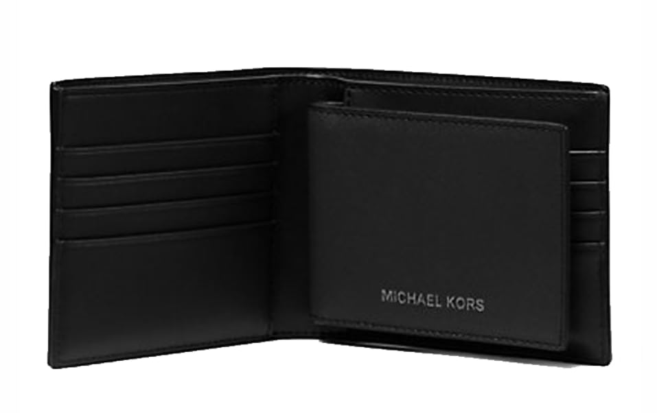 Michael Kors Men's Harrison Saffiano Leather Billfold Wallet with Passcase No Box Included (Black)