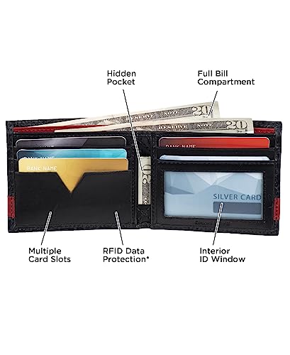 Guess Men's Leather Slim Bifold Wallet, Black/Red, One Size