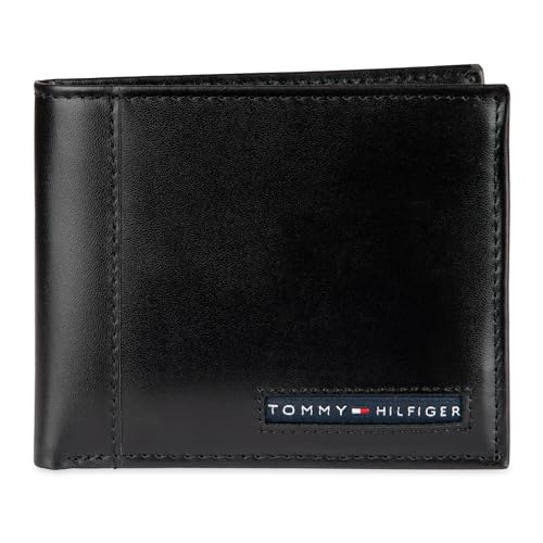 Tommy Hilfiger Men's Leather Wallet – Slim Bifold with 6 Credit Card Pockets and Removable ID Window, Black Cambridge, One Size