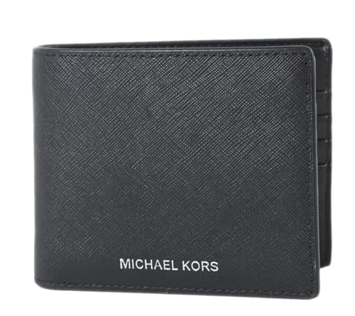 Michael Kors Men's Harrison Saffiano Leather Billfold Wallet with Passcase No Box Included (Black)