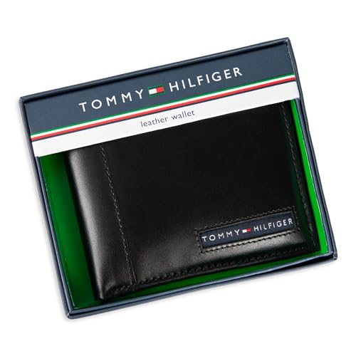 Tommy Hilfiger Men's Leather Wallet – Slim Bifold with 6 Credit Card Pockets and Removable ID Window, Black Cambridge, One Size