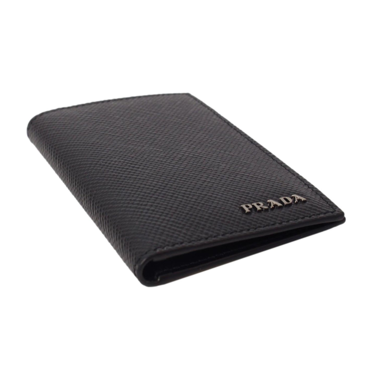 Prada Unisex Black Saffiano Leather Vertical Logo Card Holder, Small, Nero, 2MC101