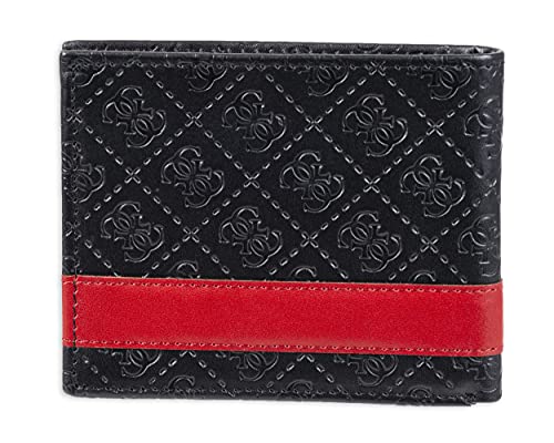 Guess Men's Leather Slim Bifold Wallet, Black/Red, One Size