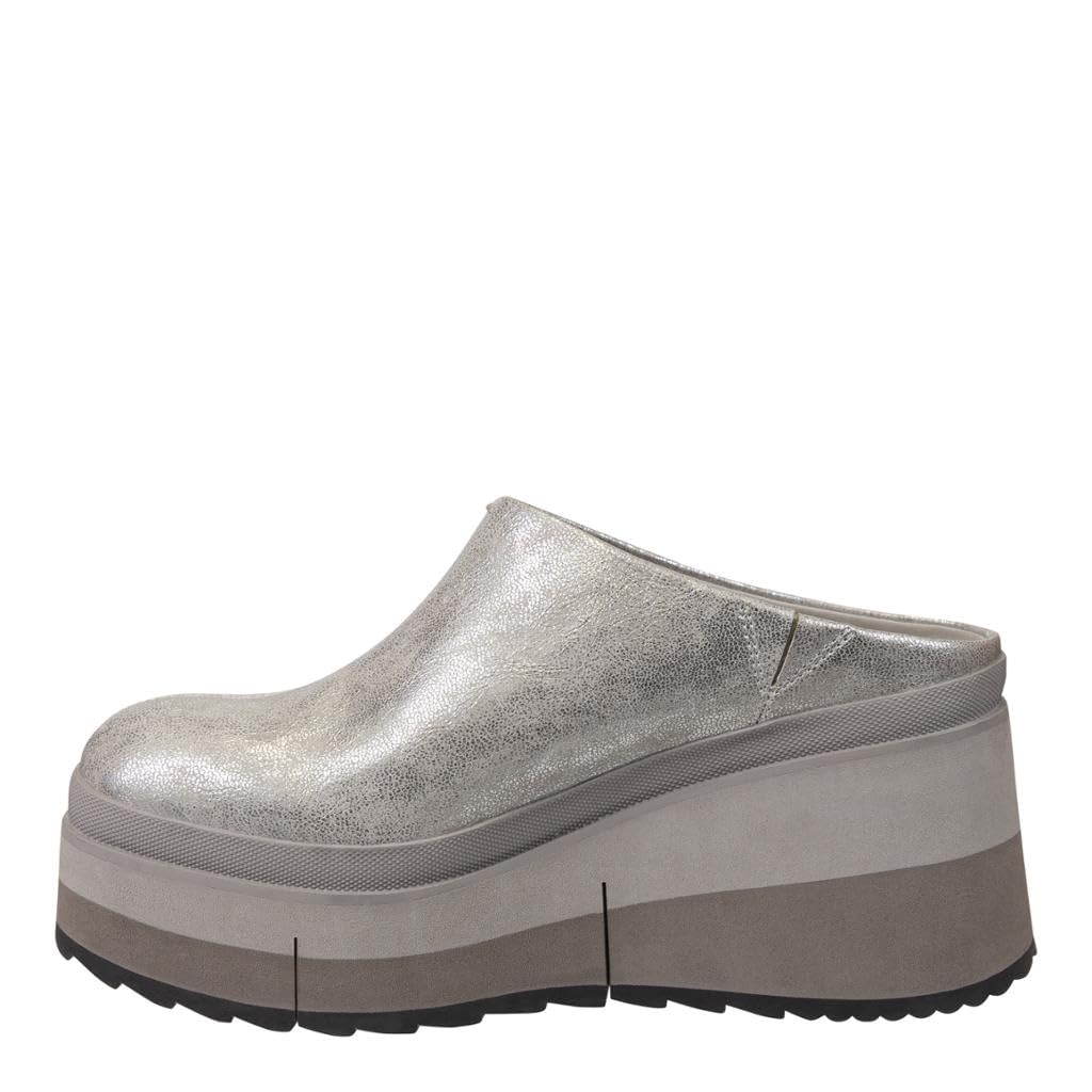 naked Feet Women's Coach Platform Clog, Silver, 7.5