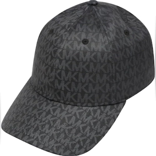 Michael Kors MK Logo Signature Hat Black MK Gray Logo Print Stretch Cotton Baseball Cap