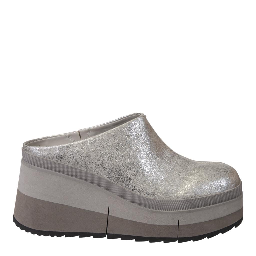 naked Feet Women's Coach Platform Clog, Silver, 7.5