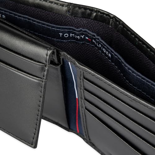 Tommy Hilfiger Men's Leather Wallet – Slim Bifold with 6 Credit Card Pockets and Removable ID Window, Black Cambridge, One Size