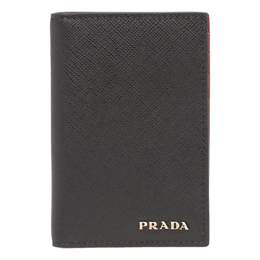 Prada Unisex Black Saffiano Leather Vertical Logo Card Holder, Small, Nero, 2MC101