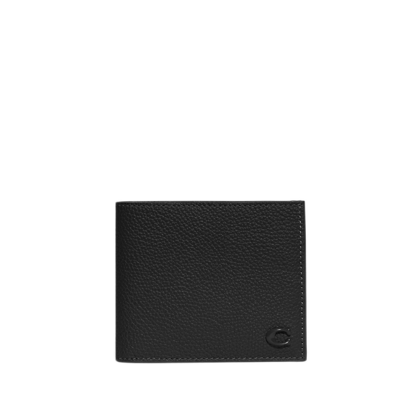 Coach Men's Refined Double Bill in Pebble Leather with Sculpted C Hardware Branding Wallets, Black