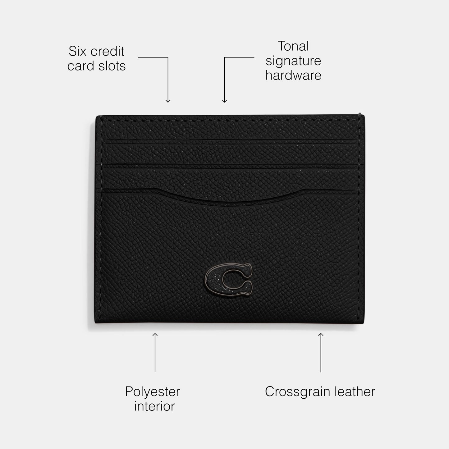 Coach Flat Card Case in Crossgrain Leather, Black, One Size