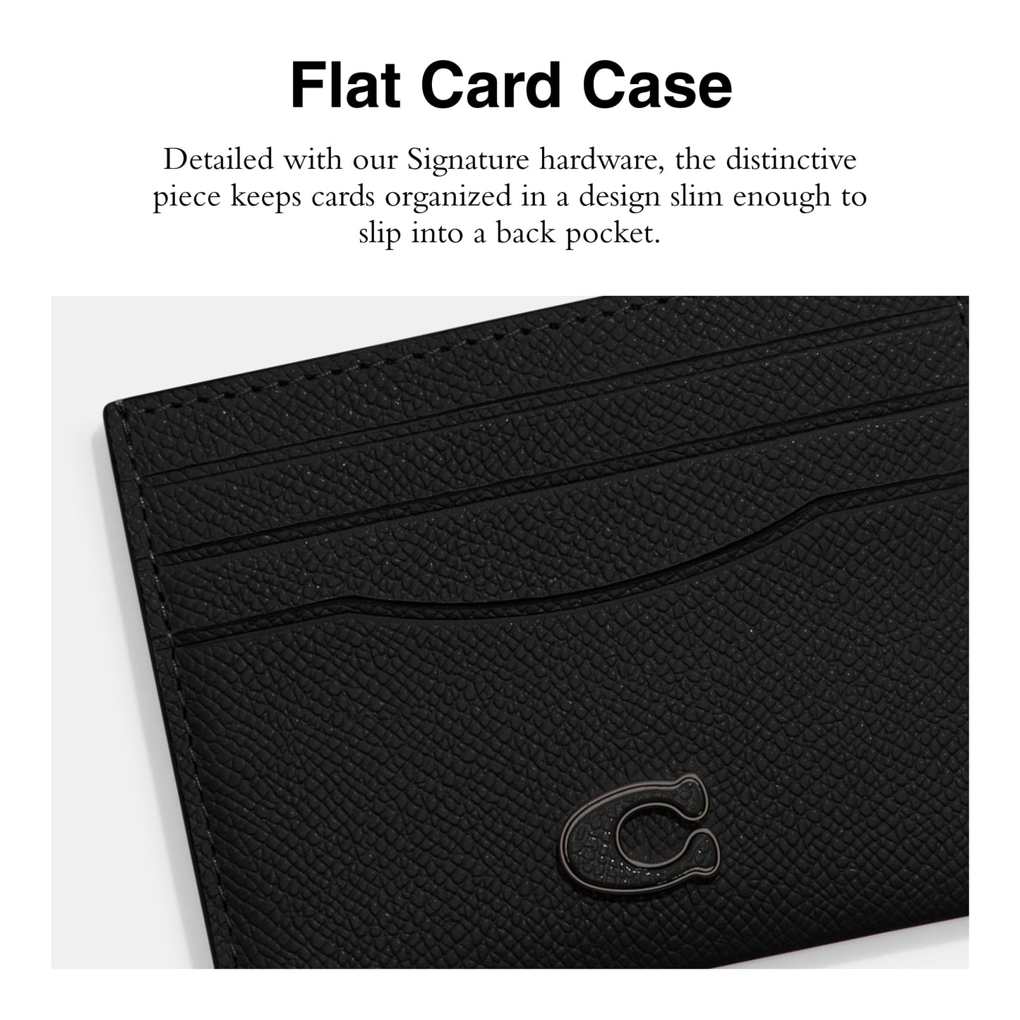 Coach Flat Card Case in Crossgrain Leather, Black, One Size