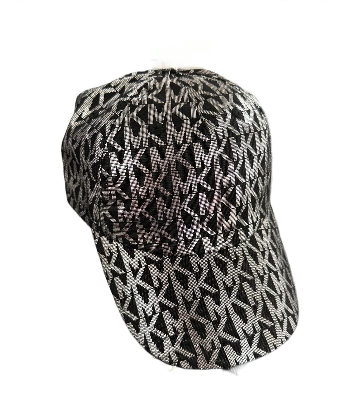 Michael Kors MK Signature Hat Logo Print Stretch Cotton Baseball Cap, Black/Silver, One Size