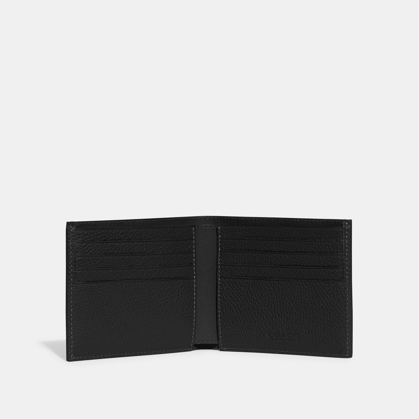 Coach Men's Refined Double Bill in Pebble Leather with Sculpted C Hardware Branding Wallets, Black