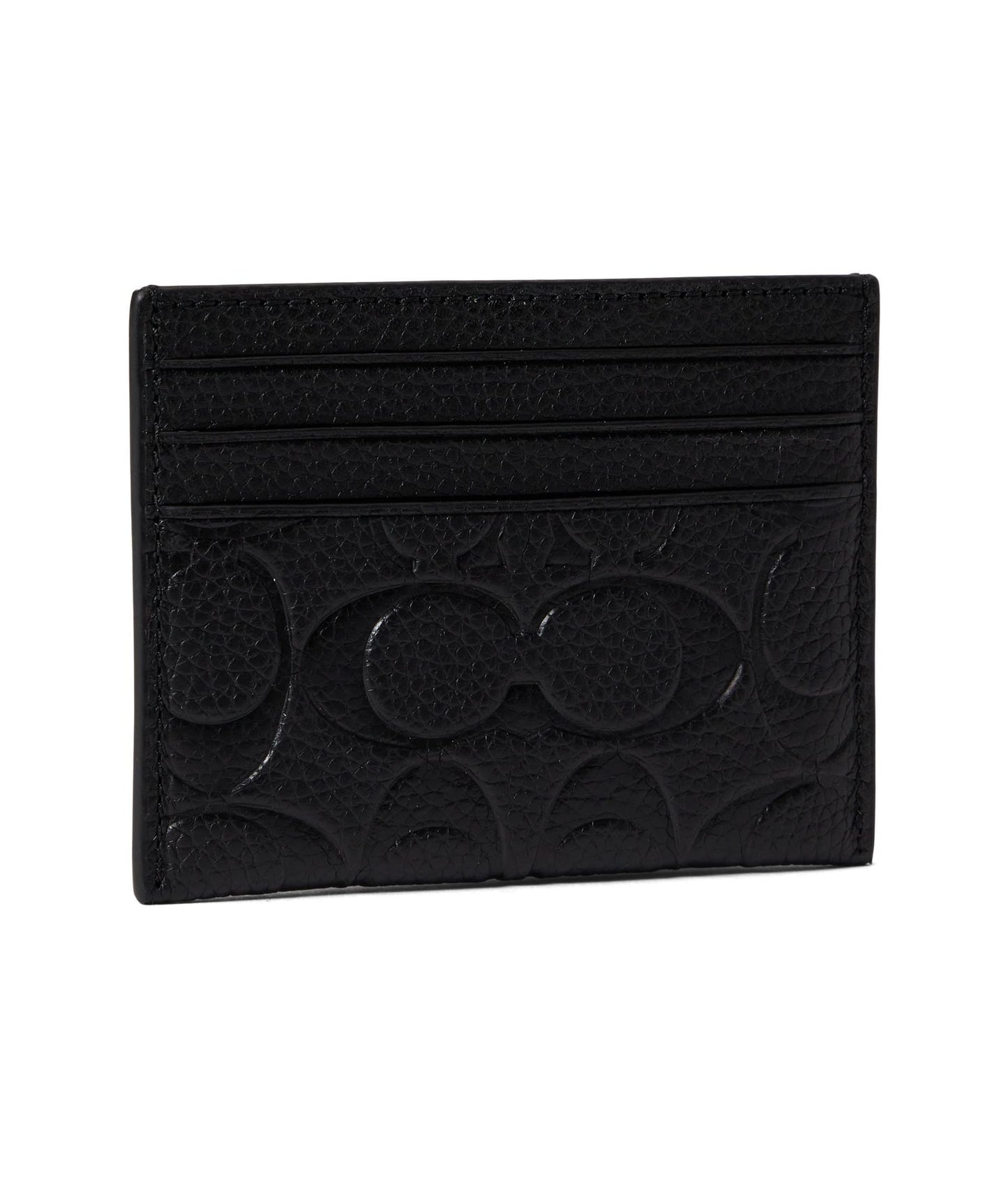 Coach Flat Card Case in Signature Leather, Black, One Size