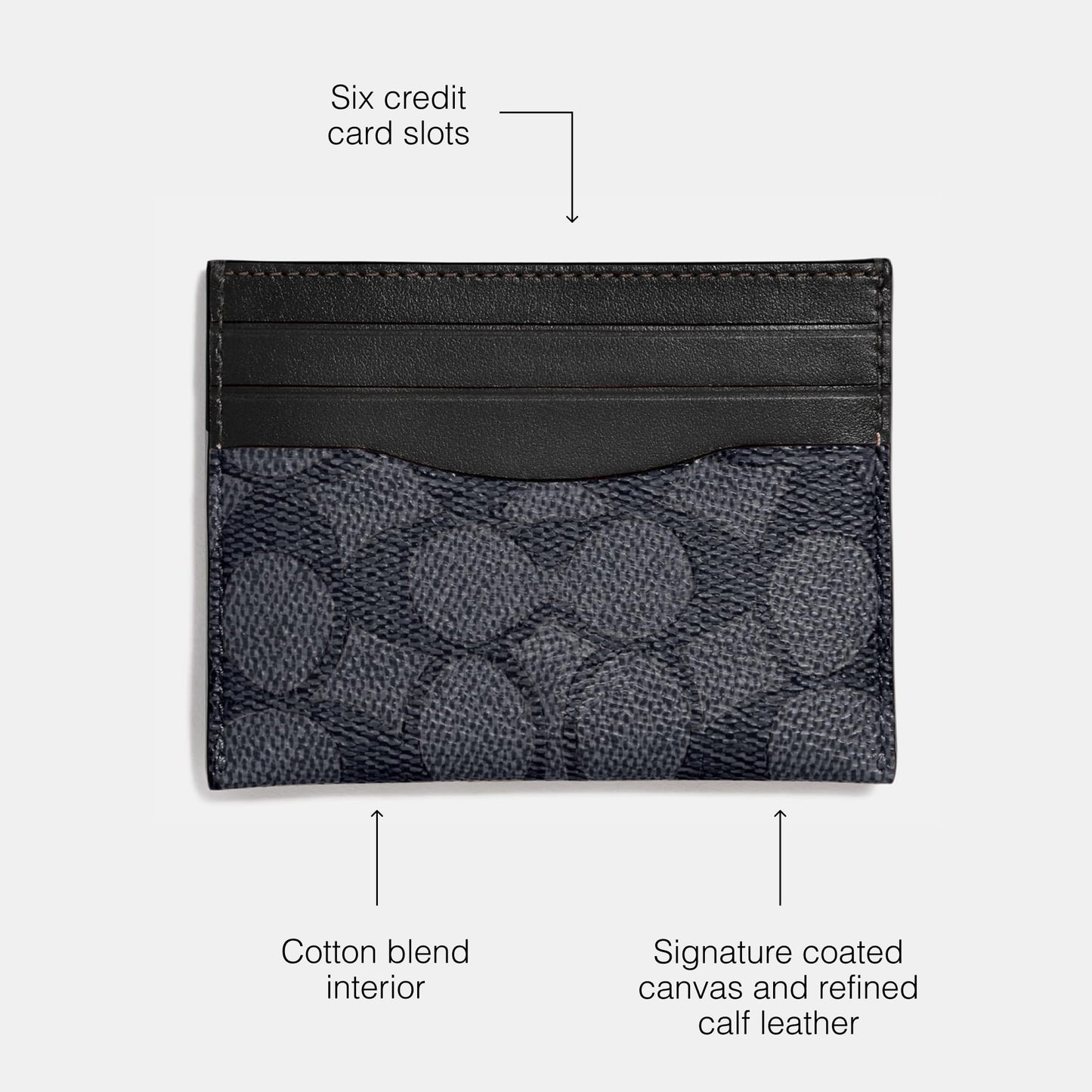 Coach Flat Card Case in Signature, Charcoal/Black, One Size