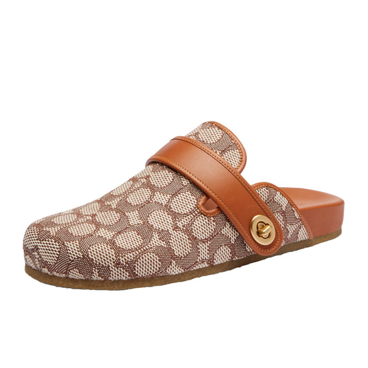 Coach Women's Blake Signature Textile Jacquard Clog, Cocoa/Burnished Amber, 7