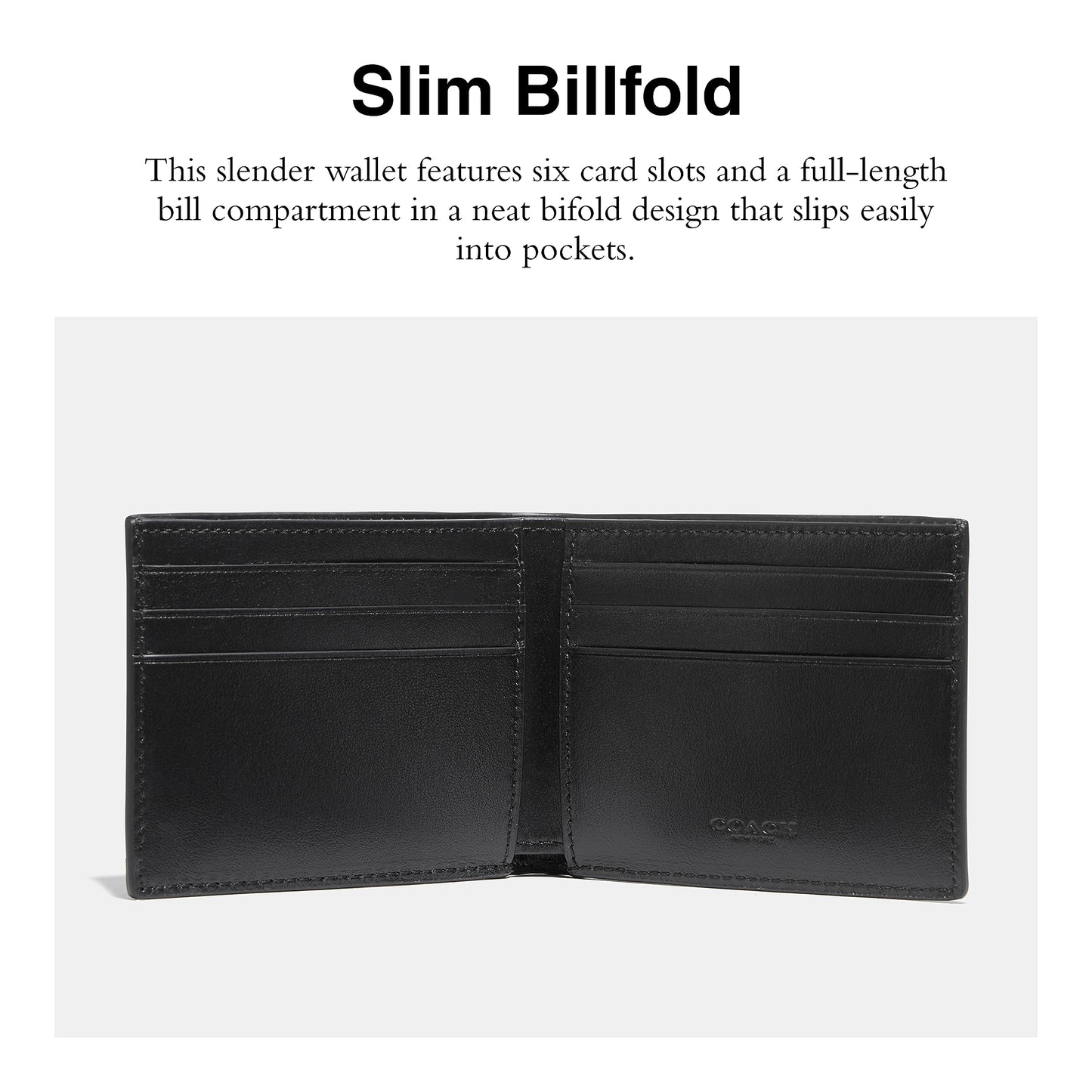 Coach Slim Billfold in Signature, Charcoal/Black, One Size