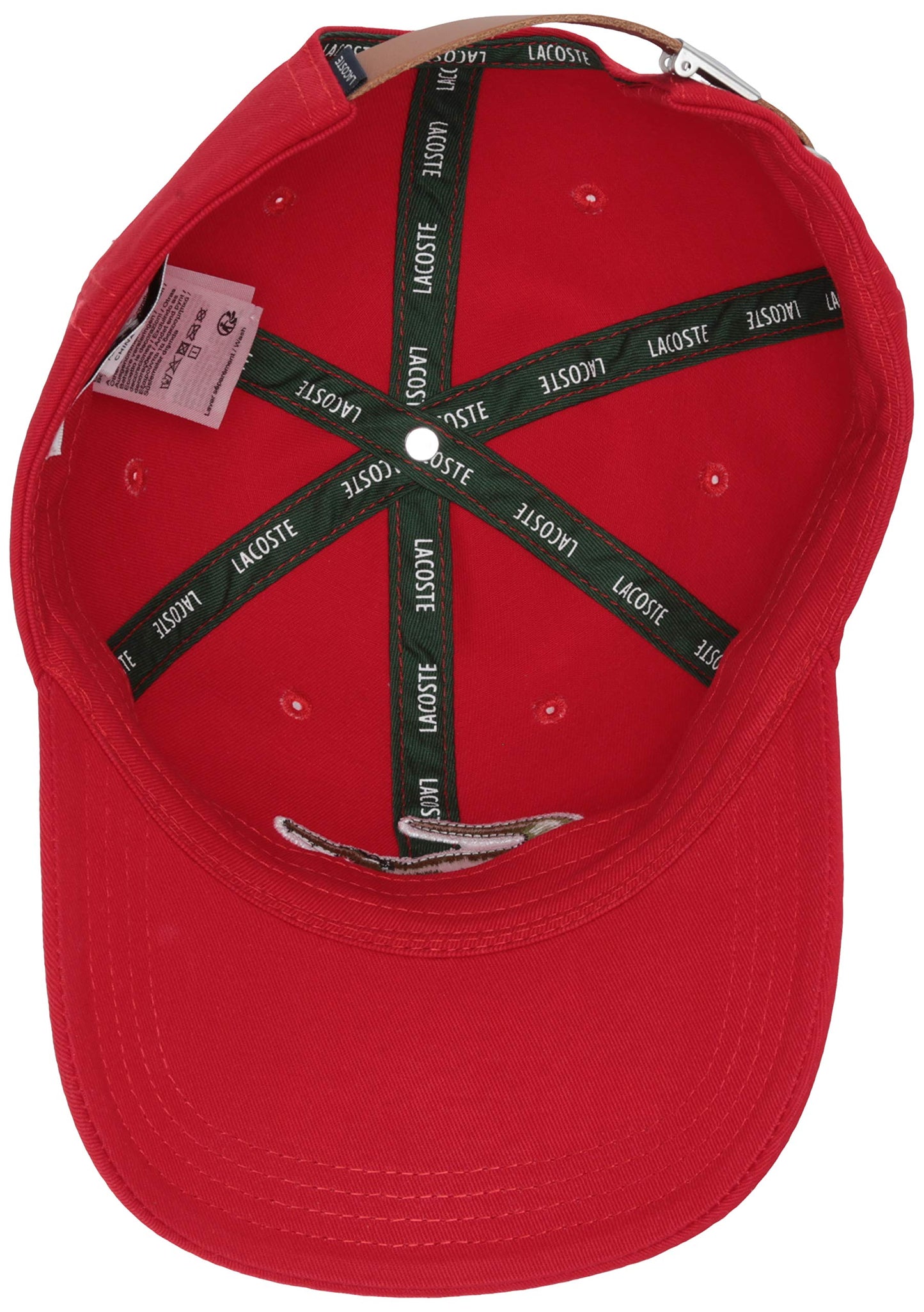 Lacoste Mens "Big Croc" Twill Adjustable Leather Strap Hat, Red, One Size