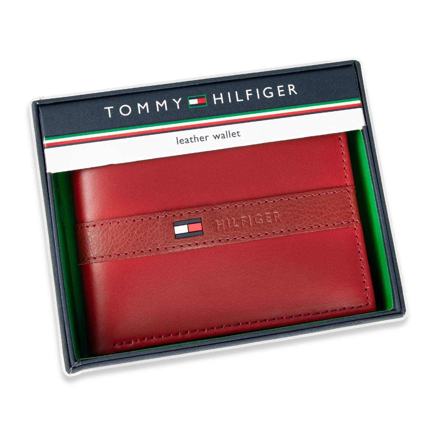 Tommy Hilfiger Men's Leather Wallet – Slim Bifold with 6 Credit Card Pockets and Removable Id Window,RedOne Size