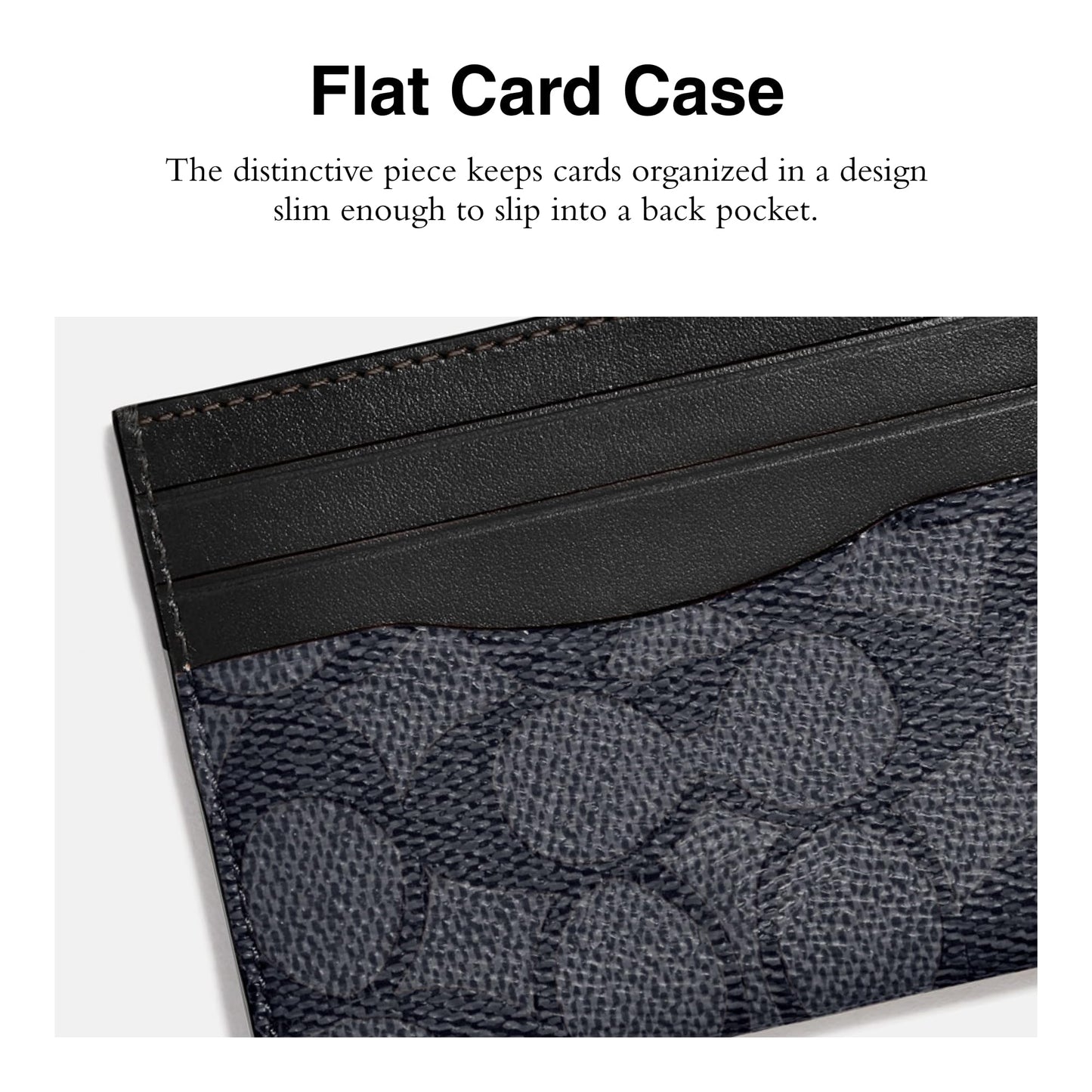 Coach Flat Card Case in Signature, Charcoal/Black, One Size