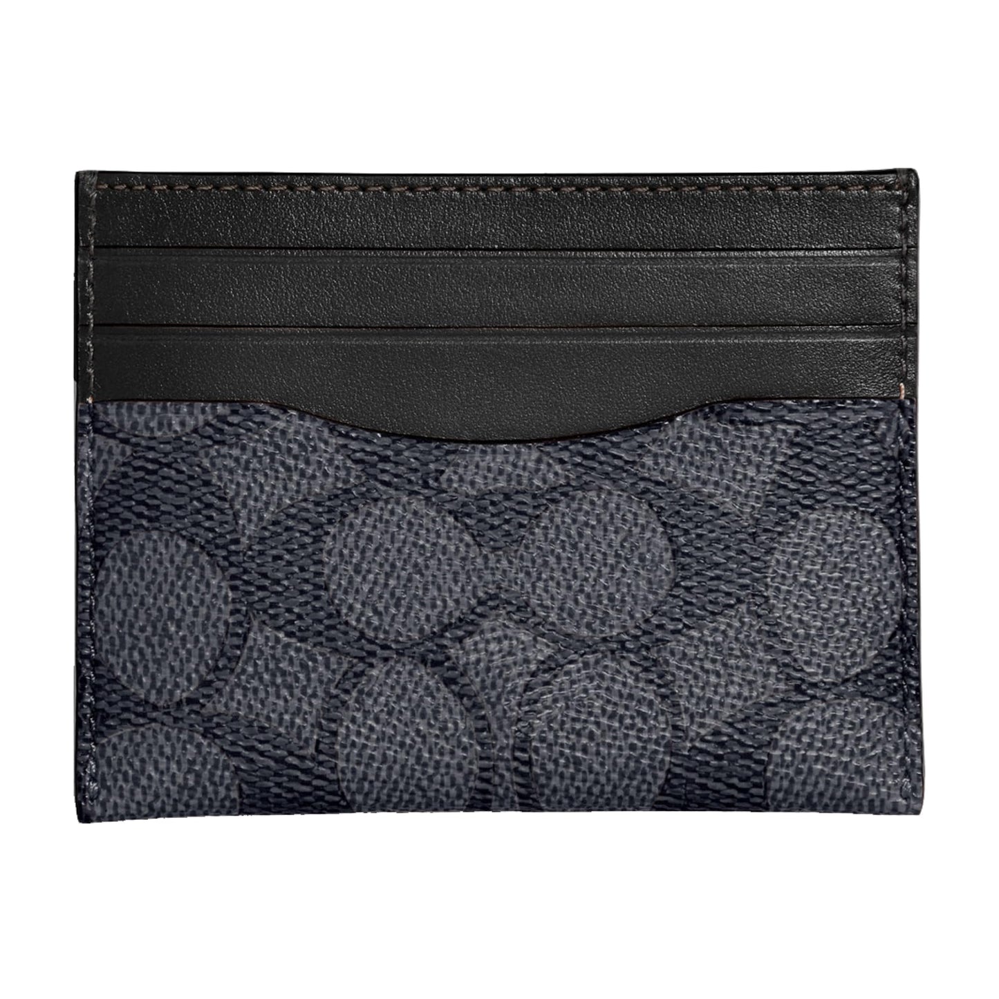 Coach Flat Card Case in Signature, Charcoal/Black, One Size