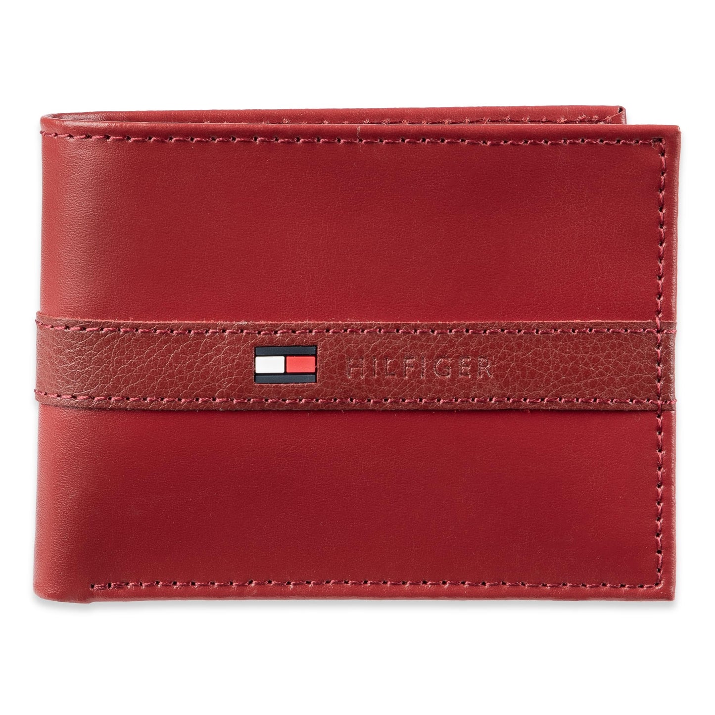 Tommy Hilfiger Men's Leather Wallet – Slim Bifold with 6 Credit Card Pockets and Removable Id Window,RedOne Size